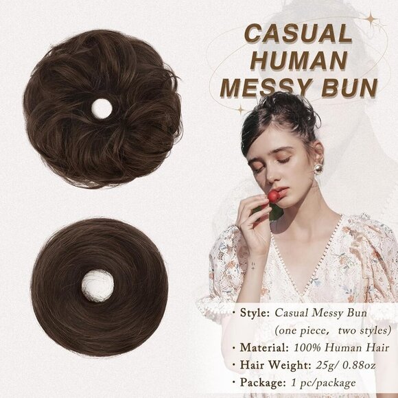 Human Hair Bun Extension Long Thin Straight Dark Brown Blonde 20g Elegant main image 6
